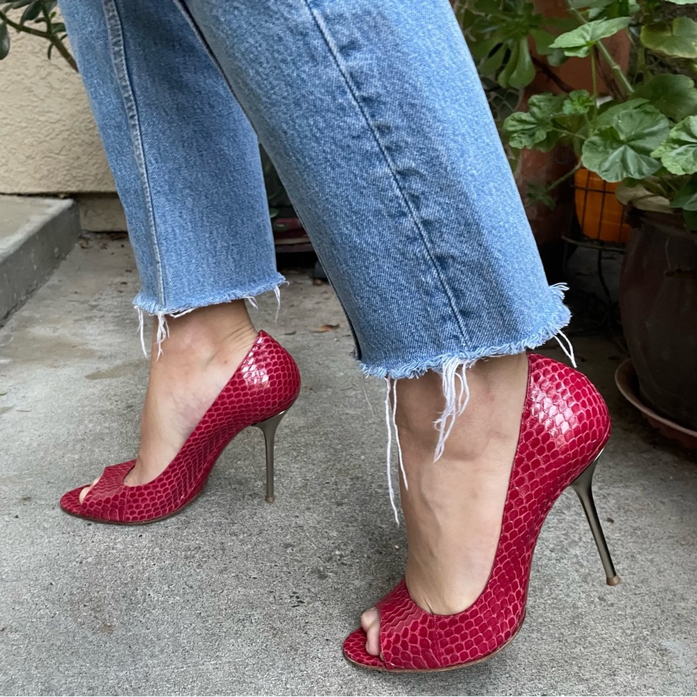 Burgundy/silver Gianmarci Lorenzi snake skin/leather heels